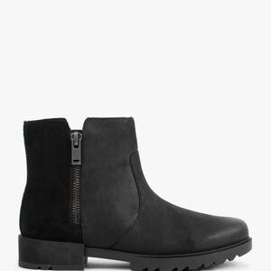 SOREL Emelie Zip Black Sea Salt Leather Waterproof Ankle Boots womens size 9.5
